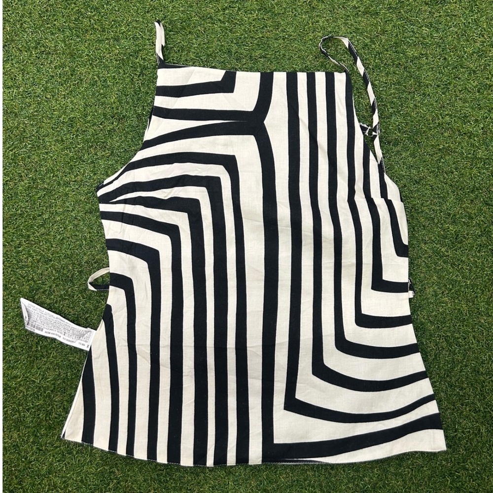 Zara Womens‎ Black White Geometric Optical Print Linen Blend Cami Top Medium